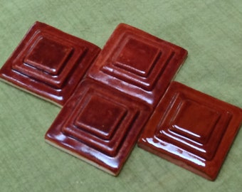 Tile, 2inch Pyramid, Ready to ship. Cordova brown glaze. Set of 7, fireplace, kitchen or bath