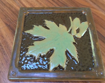 Tile Maple leaf 6 inch in  brown and green, for fireplace, or backsplash