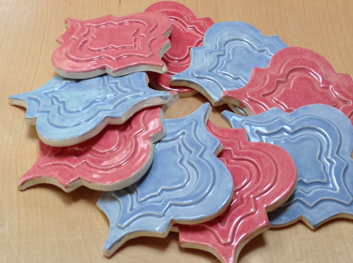 Azulejo Arabesco 1 pie cuadrado esmalte azul rosa y lavanda | Etsy