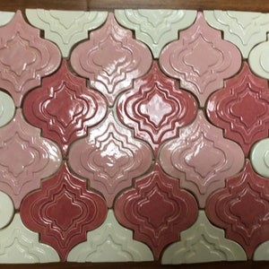 Tile mural rose and pink glaze, handmade relief tile, kitchen backsplash tile