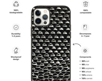 100% Biodegradable iPhone case, Metal look divot design