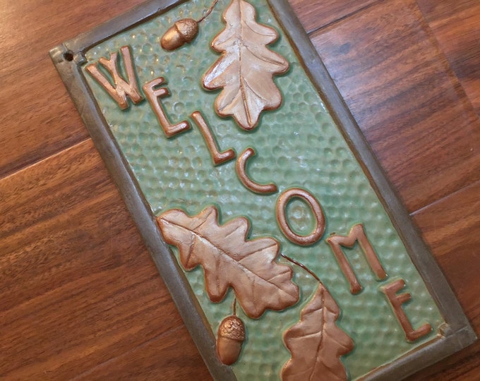 Tile Welcome Sign Oak Leaves Acorn Craftsman Vertical Tile - Etsy