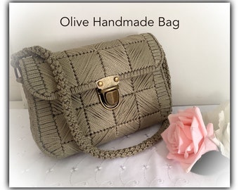 Small Olive Green Handbag, Stylish Bag, Handmade, Needlepoint, Embroidered, Small Bag,