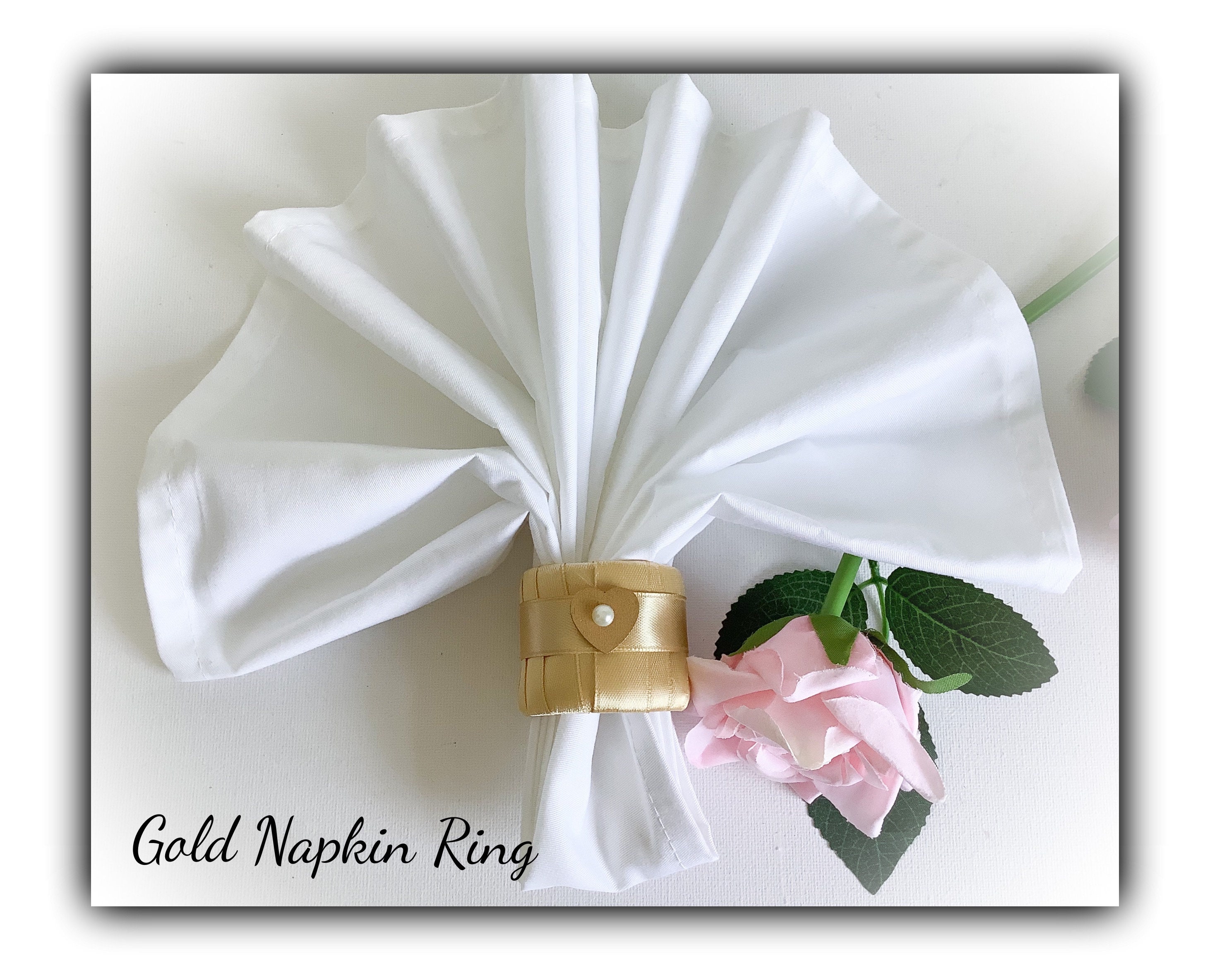 White or Gold Ribbon Napkin Rings Wedding Napkins Bridal Etsy UK