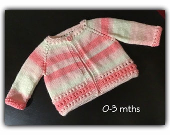 Pink Baby Girl Cardigan, 0-3 mths, Pink Baby Top, Hand Knitted, Baby Gift, Baby Shower, Machine Washable Knitwear