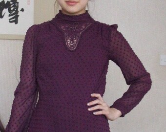 Boho Edwardian Victorian style dress 80s purple vintage bohemian classy elegant chic