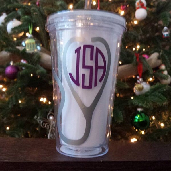 Monogrammed Stethoscope Tumbler with Straw for Doctor or Nurse