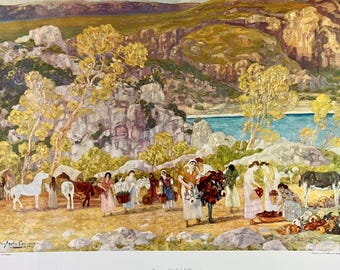 1960s Spanish Art Print Hermen Anglada Camarasa: Barcelona Scenic Landscape