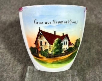 1890s Pomerania Souvenir Cup Neumark Poland Germany Handpainted Antique Prussia