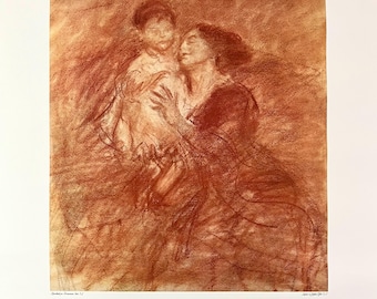 Vintage Mother/Child Signed Art Print Lithograph by Ricard Canals Maternity 1920 Paris Picasso