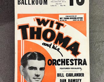 1930s Jazz Poster Swing Era Big Band Wit Thoma Orchestra at Norfolk Nebraska