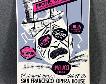 1952 San Francisco Opera Poster at War Memorial Original Window Card Pacific Opera