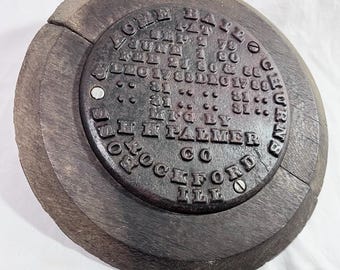 1880s Butter Churn Iron Name Plate Boss Acme Rockford IL Hanging Cast Iron Kitchen Wall Plaque