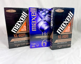 Lote de 3 cintas de vídeo VHS profesionales Maxell Hi-Fi T-120 (nuevas)