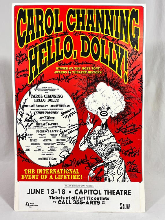 Original HELLO DOLLY Poster Signed by Carol Channing and Broadway