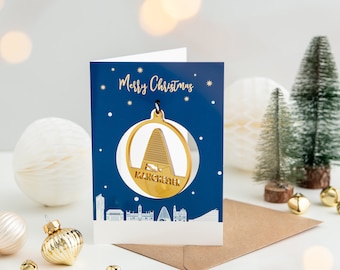 Manchester Skyline Christmas Card and Gold Bauble