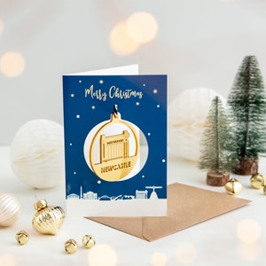 Newcastle Skyline Christmas Card and Gold Bauble