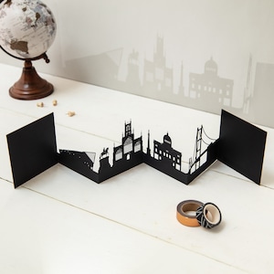 Carte de papier-cadeau 3D de silhouette d’horizon de coque