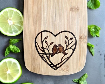 Lovebirds cheese board, bar board, Valentine’s Day gift, anniversary gift, housewarming, newlywed, PERSONALIZE