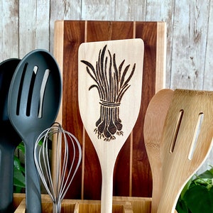 Accent Spatula, GREEN ONIONS, kitchen decor, woodburned spoon, decor accent, Housewarming, Ready To Ship