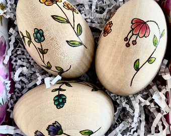 Custom woodburned wildflower Easter egg, Easter decorations