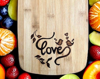 Medium Lovebirds cutting board, charcuterie board, Valentine’s Day gift, anniversary gift, housewarming, newlyweds, PERSONALIZE