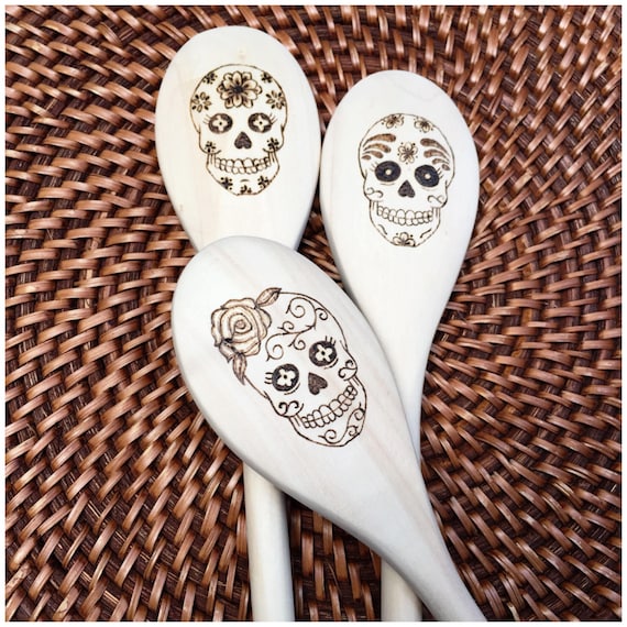 Woodburned Sugar Skull Spoons