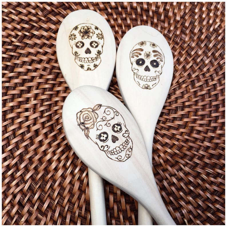 Woodburned Sugar Skull Spoons The Ladies Sugar Skull Dia De Etsy