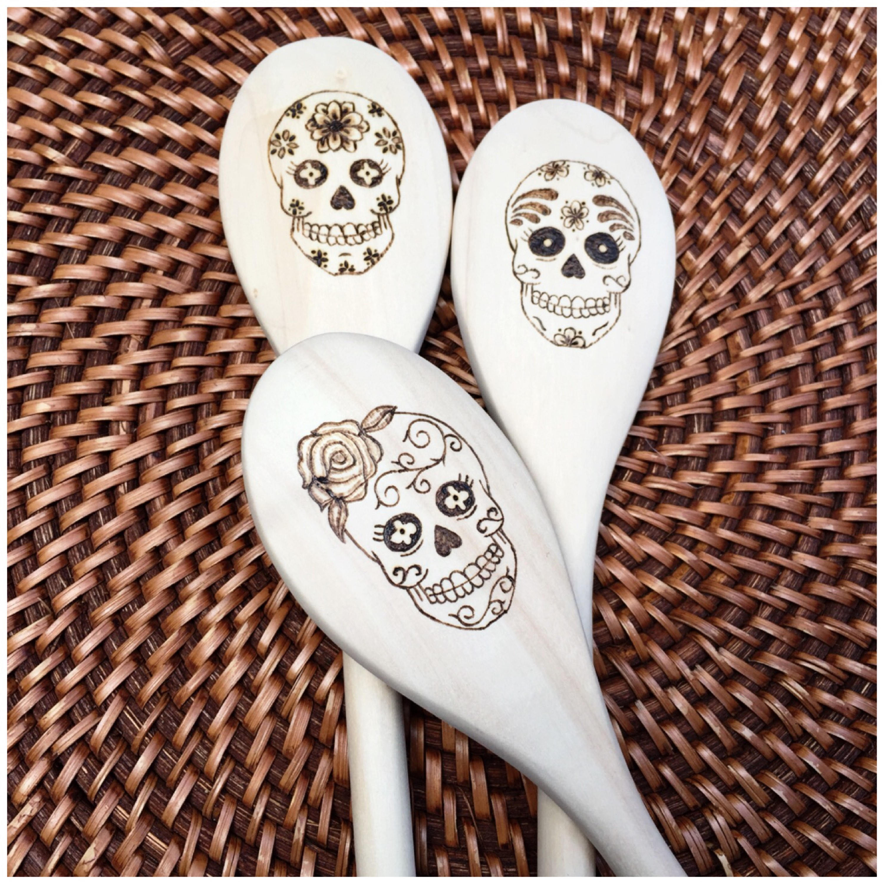 Custom Woodburned Sugar Skull Spoons The Ladies Sugar Skull Etsy