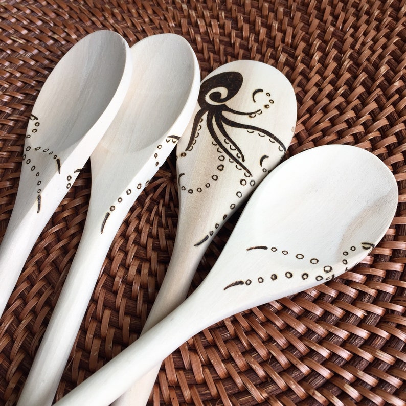 Custom Woodburned Octopus Spoons Octopus kraken decor Ocean Etsy