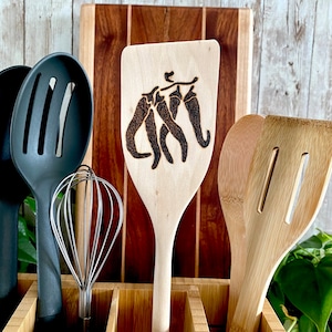 Accent Spatula, HOT PEPPERS, kitchen decor, woodburned spoon, decor accent, Housewarming, Ready To Ship
