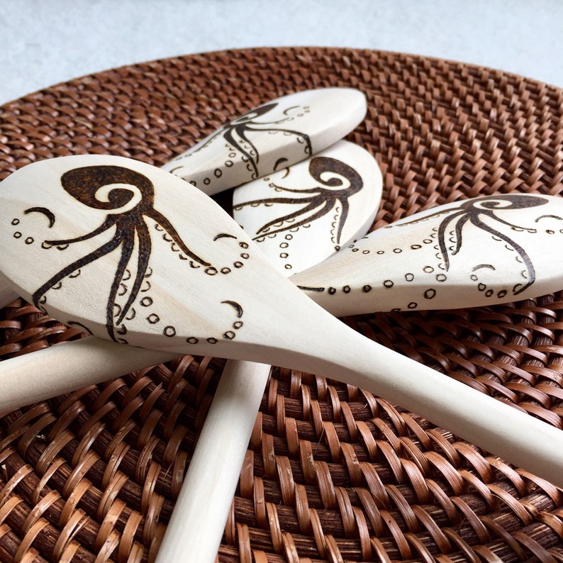 Custom Woodburned Octopus Spoons Octopus kraken decor Ocean Etsy