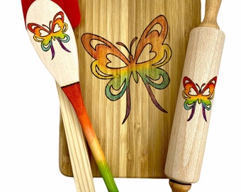 Custom Rainbow Butterfly Set, kids’ baking set, 4 piece set, PERSONALIZE