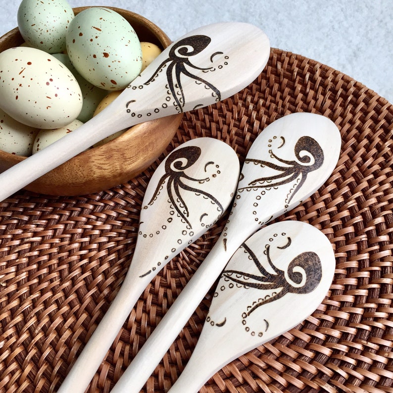 Custom Woodburned Octopus Spoons Octopus kraken decor Ocean Etsy