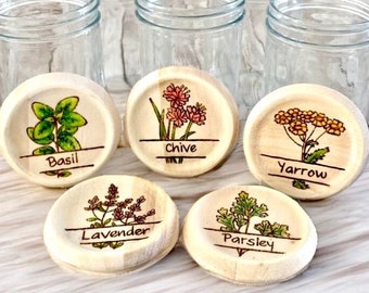 Woodburned Storage Jars, Herb Jar, glass storage jar, Mother’s Day gift, housewarming gift, gift for foodie, bathroom storage