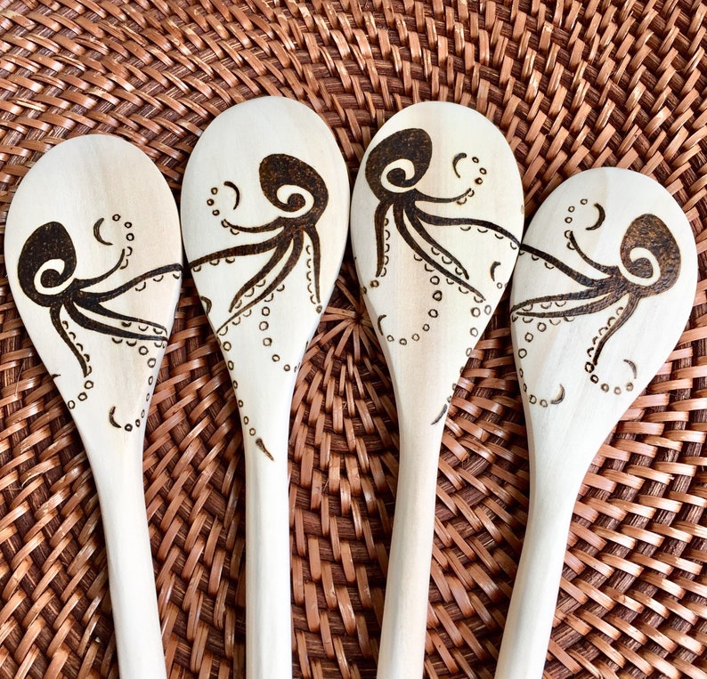 Custom Woodburned Octopus Spoons Octopus kraken decor Ocean Etsy