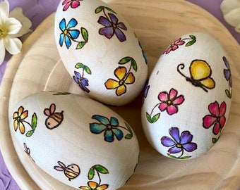 Custom woodburned Easter Egg Set, Easter decorations