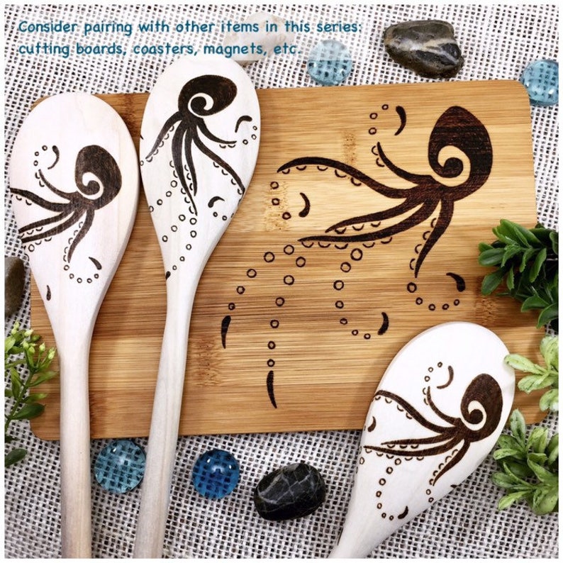 Custom Woodburned Octopus Spoons Octopus kraken decor Ocean Etsy