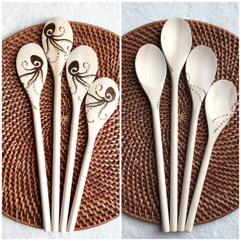 Custom Woodburned Octopus Spoons Octopus kraken decor Ocean Etsy