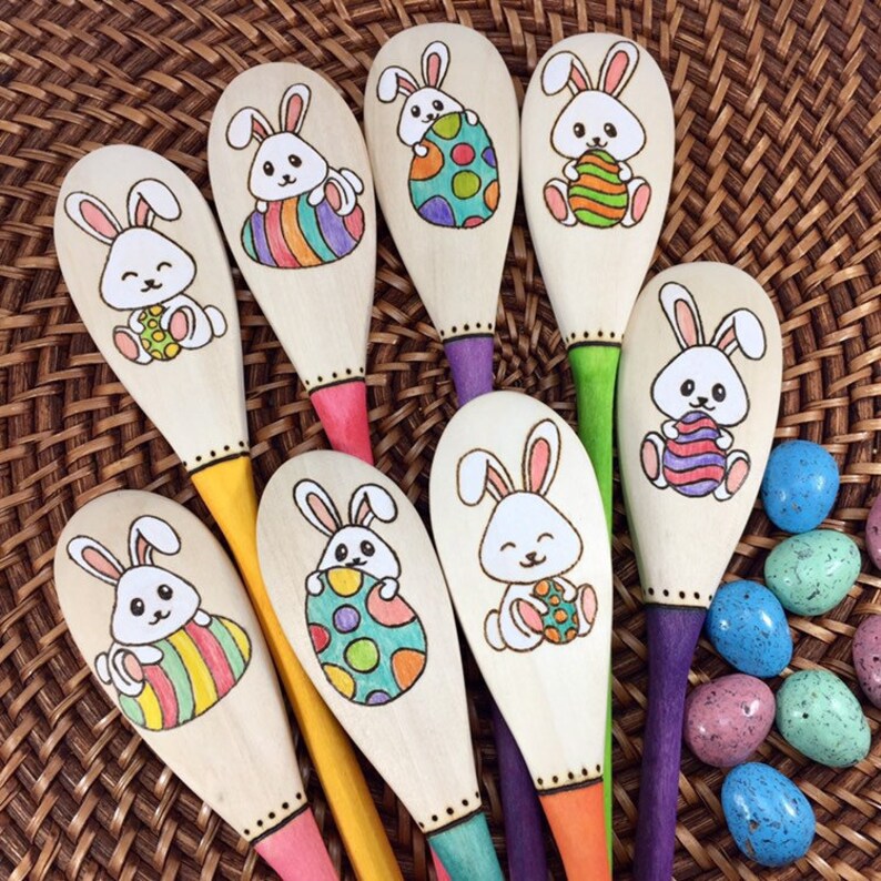 Easter Bunny Spoon Woodburned Mixing Spoon Child Size Ages Etsy