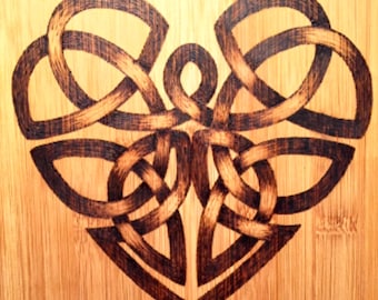 Custom Celtic Bamboo Cutting Board, Celtic heart knot, 2 sizes available, ready to burn