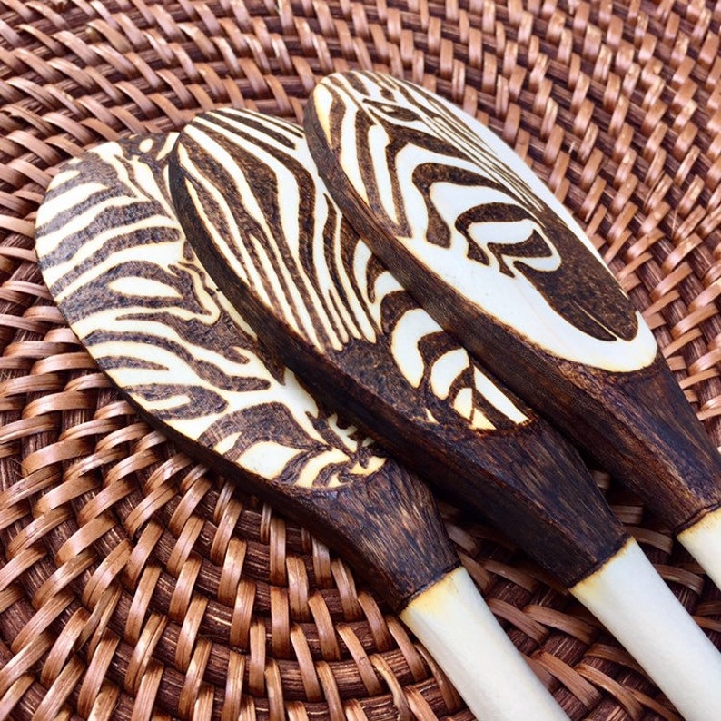 Custom Zebra Spoons woodburned kitchen spoons zebras set of Etsy