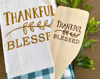 Kitchen Gift Set, Spatula and Tea towel set, Thankful Blessed, kitchen decor, Ready To Ship