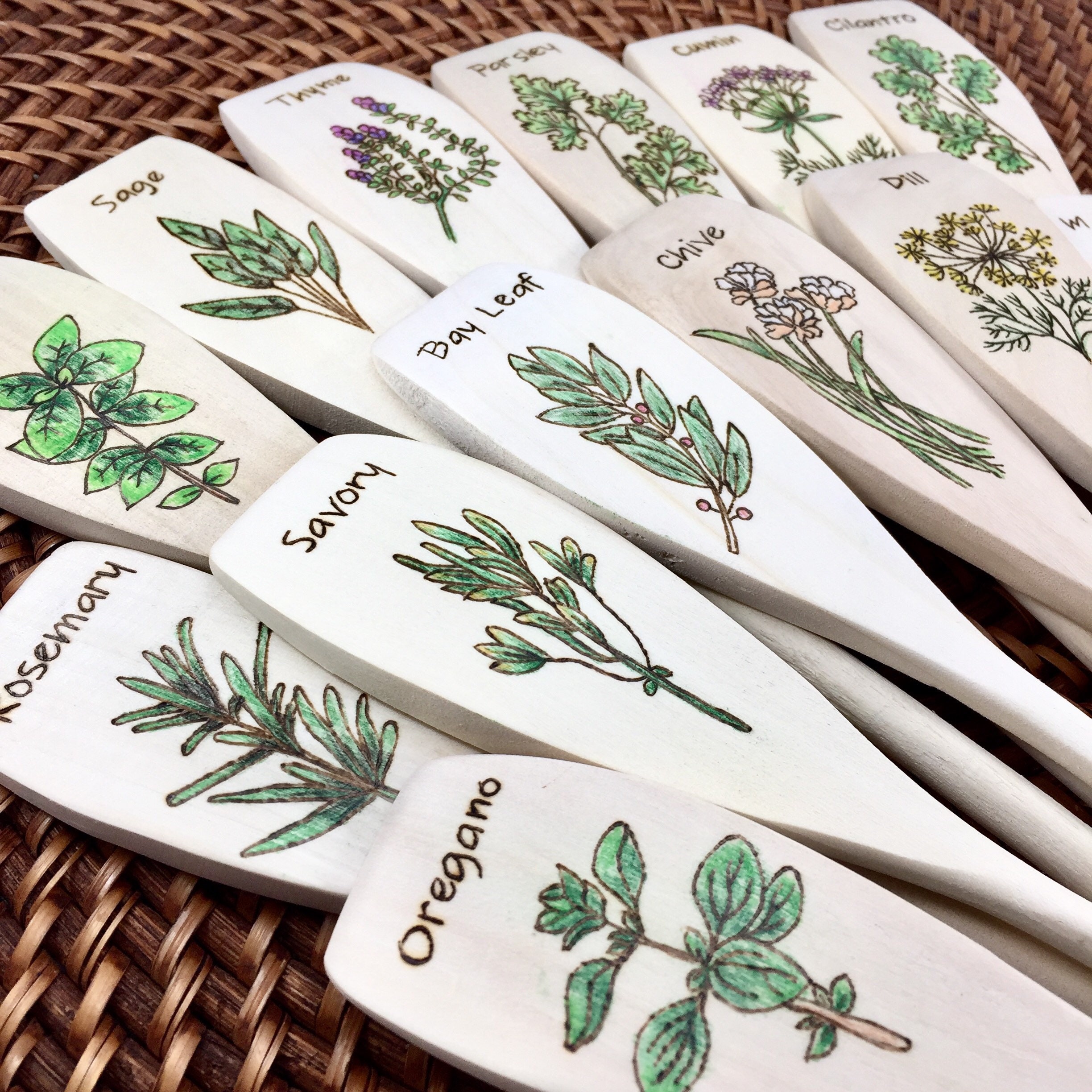 Herb garden markers garden markers wood burned herb markers | Etsy