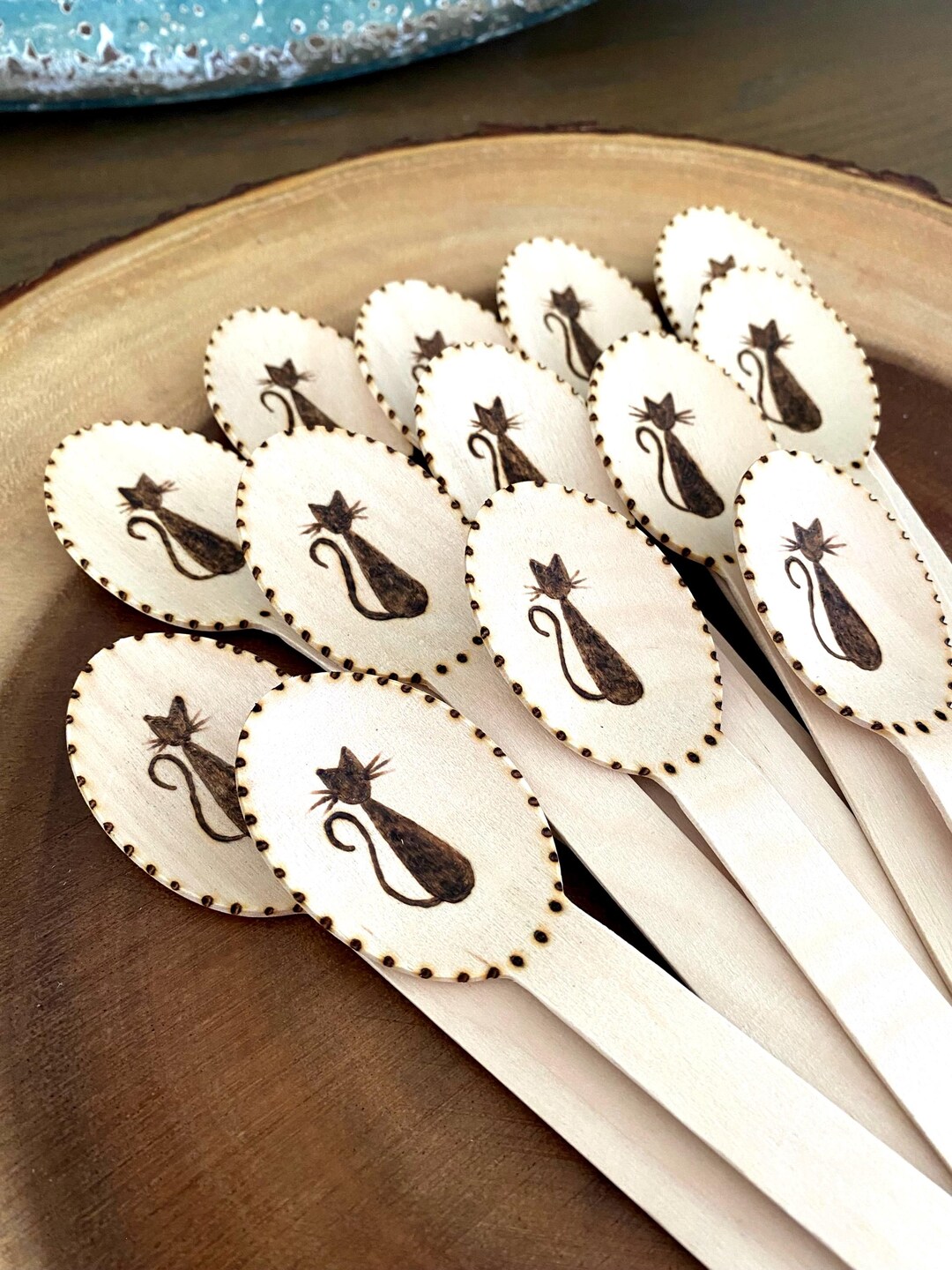 Custom Cat STIR SPOONS, Design C, Coffee, Tea, Coffee Bar, Woodburned ...