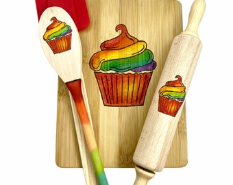 Custom Rainbow Cupcake Set, kids’ baking set, 4 piece set, PERSONALIZE