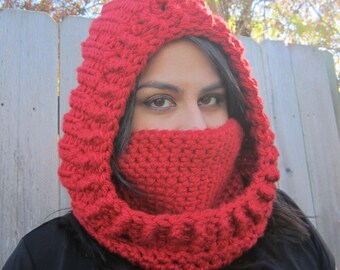 Crochet Super Bulky Hoodie,Neck Warmer and Cowl 3 in 1 Crochet hood Crochet ear warmer Toddler to Adult sizes