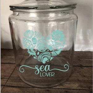 Sea Lover Jar, Seashell Collection Holder, Seashell Keepsake, Beach Jar, Glass Jar for Shells, Seashell Jar, Seashell Decor, Beach Treasures Mint