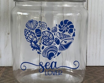 Sea Lover Jar, Seashell Collection Holder, Seashell Keepsake, Beach Jar, Glass Jar for Shells, Seashell Jar, Seashell Decor, Beach Treasures