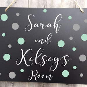 Dorm Room Name Sign Polka Dots, Roommates Name Sign, Room Name Sign, Personalized Dorm Room Sign, Girls Room Name Sign, Custom Sign image 1